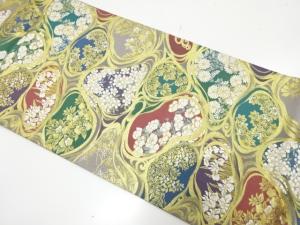 流水に草花模様織り出し　袋帯